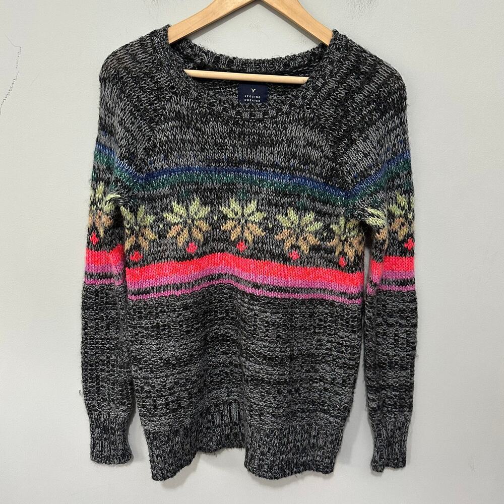 American Eagle Jegging Sweater Womens XS Gray Wool Mohair Blend Snowflake Ski